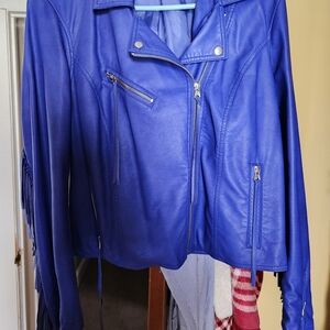 Blue Leather Biker Jacket